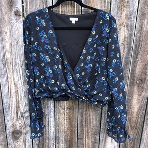 Black wrap shirt with flowers 🌸🌼🌸